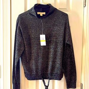 New Michael Kors Black and Silver Mock Neck Sweater